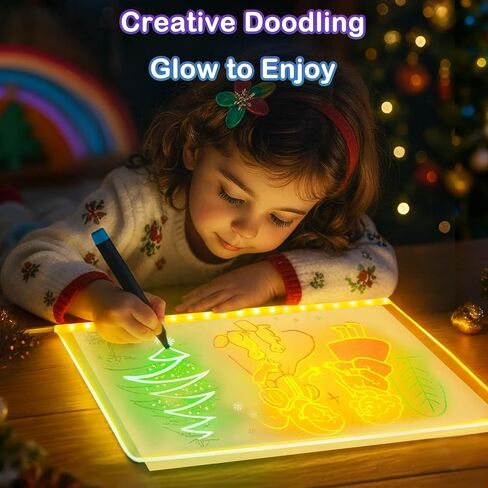 لوحة رسم LED بألوان قوس قزح RGB مع 7 أوضاع إضاءة و12 علامة للأطفال لتتبع رسالة كتابة الملاحظات، لوحة مسح جافة من الأكريليك مقاس 13.8 × 10 بوصة من Godeprot in Kuwait