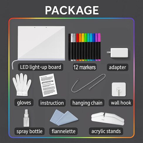 لوحة رسم LED بألوان قوس قزح RGB مع 7 أوضاع إضاءة و12 علامة للأطفال لتتبع رسالة كتابة الملاحظات، لوحة مسح جافة من الأكريليك مقاس 13.8 × 10 بوصة من Godeprot in Kuwait