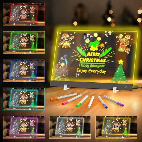 7-Color LED Drawing Board for Kids, 13.8"X9.8" Acrylic DIY Drawing Pad for Kids, Dry Erase Board with Touch Control, Doodle Glow, Night Light Message Note Sign Board with 7 Markers Home Christmas in Saudi Arabia