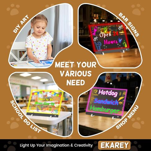 7-Color LED Drawing Board for Kids, 13.8"X9.8" Acrylic DIY Drawing Pad for Kids, Dry Erase Board with Touch Control, Doodle Glow, Night Light Message Note Sign Board with 7 Markers Home Christmas in Saudi Arabia