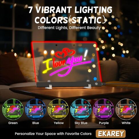 7-Color LED Drawing Board for Kids, 13.8"X9.8" Acrylic DIY Drawing Pad for Kids, Dry Erase Board with Touch Control, Doodle Glow, Night Light Message Note Sign Board with 7 Markers Home Christmas in Saudi Arabia