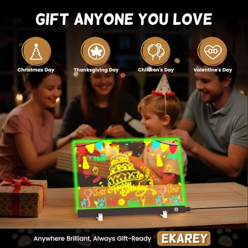 7-Color LED Drawing Board for Kids, 13.8"X9.8" Acrylic DIY Drawing Pad for Kids, Dry Erase Board with Touch Control, Doodle Glow, Night Light Message Note Sign Board with 7 Markers Home Christmas in Saudi Arabia