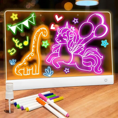 لوحة رسم LED للأطفال، لوحة رسم جافة من الأكريليك قابلة لإعادة الشحن، لوحة رسم LED Lumiboard مع 11 لونًا، لوحة رسومات الشعار المبتكرة المتوهجة بحامل غير مرئي، هدايا عيد الميلاد للأطفال والبنات والأولاد in Kuwait