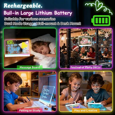لوحة رسم LED للأطفال، لوحة رسم جافة من الأكريليك قابلة لإعادة الشحن، لوحة رسم LED Lumiboard مع 11 لونًا، لوحة رسومات الشعار المبتكرة المتوهجة بحامل غير مرئي، هدايا عيد الميلاد للأطفال والبنات والأولاد in Kuwait