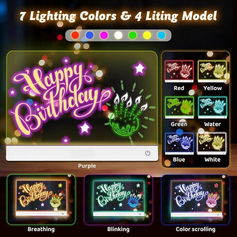 لوحة رسم LED للأطفال، لوحة رسم جافة من الأكريليك قابلة لإعادة الشحن، لوحة رسم LED Lumiboard مع 11 لونًا، لوحة رسومات الشعار المبتكرة المتوهجة بحامل غير مرئي، هدايا عيد الميلاد للأطفال والبنات والأولاد in Kuwait