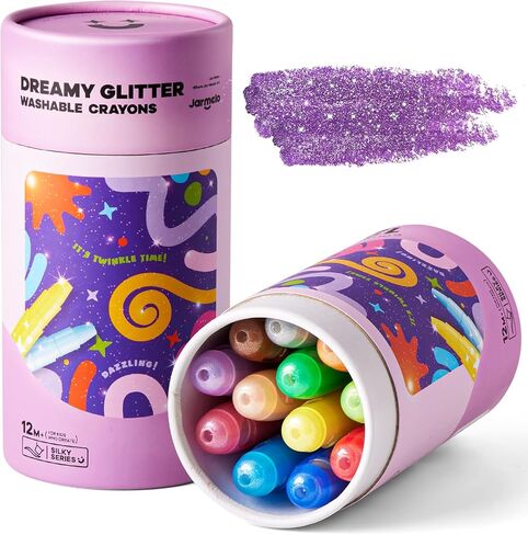 Jar Melo Glitter Crayons for Toddlers 1-3, Non-Toxic Washable Crayons for Kids, Ultra-Silky and Twist, Ideal Coloring Gift for Boys and Girls, 12 Colors in Saudi Arabia