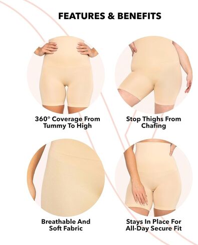 High Waisted Body Shaper Shorts Shapewear for Women Tummy Control Thigh Slimming Technology (Beige, M/L) in Saudi Arabia