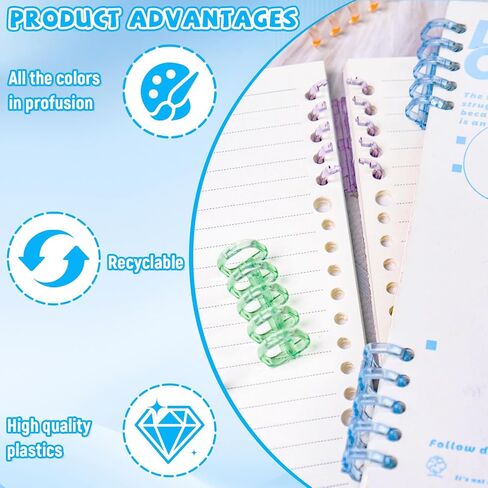 60 Pcs 5 Ring Colorful Plastic Loose Leaf Binder Rings, Binding Spines, Spiral Book Binder Coils, Split Binder Rings for Notebook File Making (Colorful) in Saudi Arabia