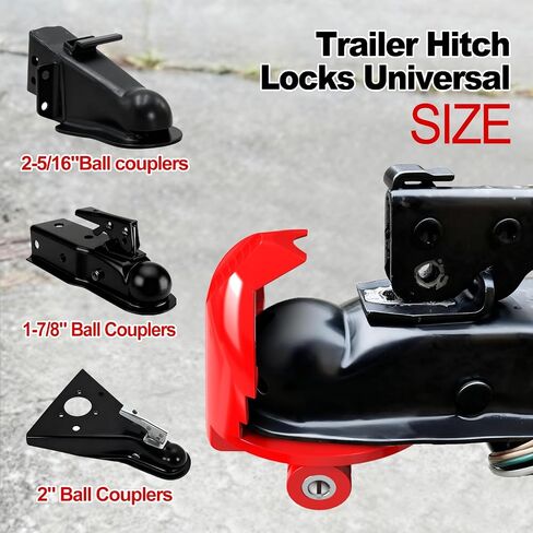 Trailer Hitch Lock, RV Tongue Lock for Travel Trailers, Adjustable Anti-Theft Coupler Lock, Keyed Alike, Fits 1-7/8", 2", 2-5/16" - Heavy Duty Trailer Lock for Boat & RV Trailers in Saudi Arabia