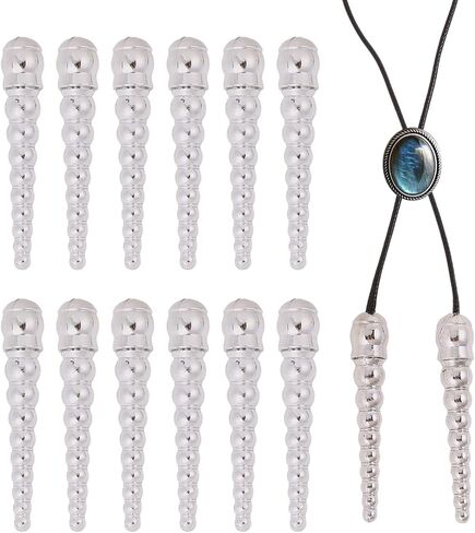 CHGCRAFT 12Sets Bolo Tie End Cap Silver Bolo Tie Tips Alloy Cord Ends Accessories Replacement for Clothes Decoring Sweater Chain Bracelet DIY Crafts Making Findings, 2.52inch in Saudi Arabia