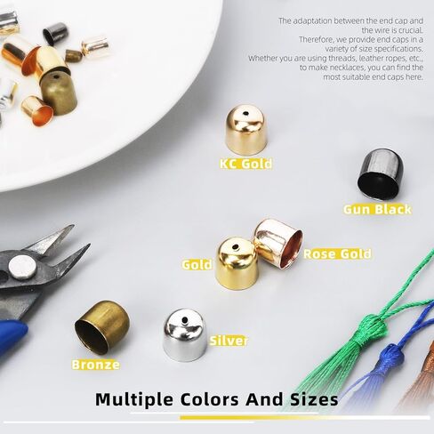 Mardatt 345PCS 7Sizes KC Gold Cord End Caps Kit, Tassel Leather Cords Buckle End Tip Cap, Suede Fiber Crimps End Caps for DIY Crafts Tassel Necklace Making Supplies in Kuwait