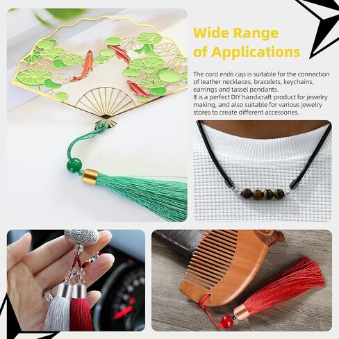 Mardatt 345PCS 7Sizes KC Gold Cord End Caps Kit, Tassel Leather Cords Buckle End Tip Cap, Suede Fiber Crimps End Caps for DIY Crafts Tassel Necklace Making Supplies in Kuwait