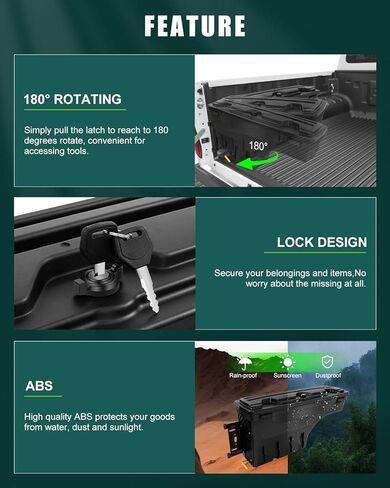 SCITOO Truck Bed Storage Tool Box Fit 180° Rotating For Chevrolet Silverado 1500 2019-2022, For GMC Sierra 1500 2019-2022 Left Side Waterproof Black in Kuwait