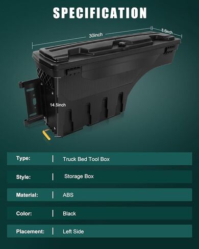 SCITOO Truck Bed Storage Tool Box Fit 180° Rotating For Chevrolet Silverado 1500 2019-2022, For GMC Sierra 1500 2019-2022 Left Side Waterproof Black in Kuwait