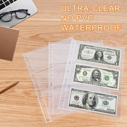 35-Page Money Binder Refill Sheets - 3-Pocket Dollar Bill Sleeves for Collectors | Non-PVC Currency Album Pages Holds US & Foreign Paper Money, Banknotes in Saudi Arabia