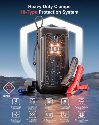 GOOLOO G7 3000A Jump Starter مع كابل مدمج، بنك طاقة محمول للشحن السريع 45 وات، صندوق قفز ليثيوم فائق الأمان 12 فولت، حزمة معززة للبطارية تصل إلى 8.5 لتر غاز أو محرك ديزل 6.0 لتر in Kuwait