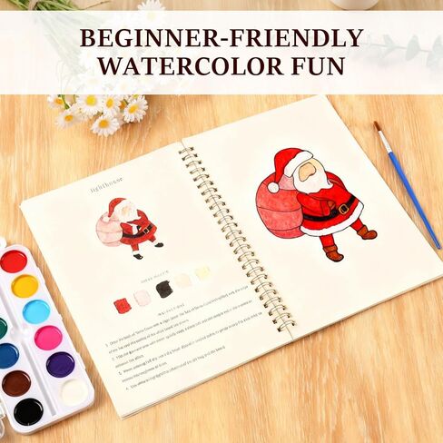 Watercolor Workbooks, Beginner Watercolor Painting Kit –Water Coloring Book Paint Set Workbook with 12 Watercolor Paints & Brush (Christmas) in Kuwait