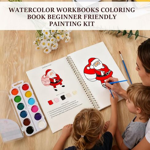 Watercolor Workbooks, Beginner Watercolor Painting Kit –Water Coloring Book Paint Set Workbook with 12 Watercolor Paints & Brush (Christmas) in Kuwait