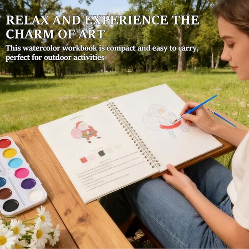 Watercolor Workbooks, Beginner Watercolor Painting Kit –Water Coloring Book Paint Set Workbook with 12 Watercolor Paints & Brush (Christmas) in Kuwait