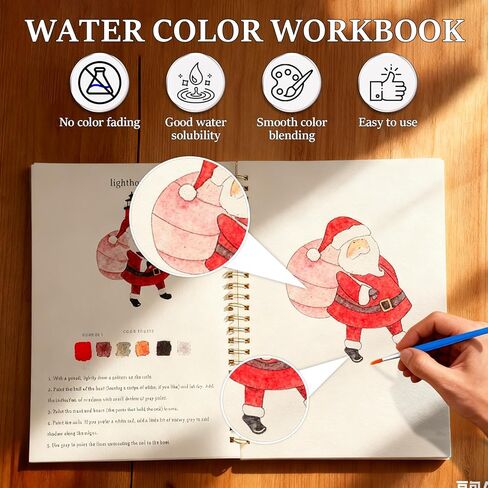 Watercolor Workbooks, Beginner Watercolor Painting Kit –Water Coloring Book Paint Set Workbook with 12 Watercolor Paints & Brush (Christmas) in Kuwait