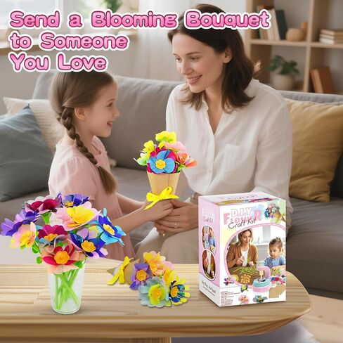 weirtoya Flower Bouquet Craft Kit, DIY Arts and Crafts for Kids 4-6-8, Girls Toys 4-6-8 Flower Making Activity Toy Set for Toddler and Kids, Birthday Gifts for 4 5 6 7 8 Year Old Girls (Pink & Blue) in Saudi Arabia