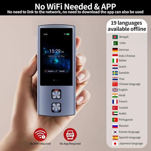 جهاز مترجم اللغة، 159 لغة، 2025 AI Pocket Offline Voice Translator، جهاز مترجم من الإنجليزية إلى الإسبانية، جهاز ترجمة الاتصالات لدراسة سفر الأعمال in Kuwait