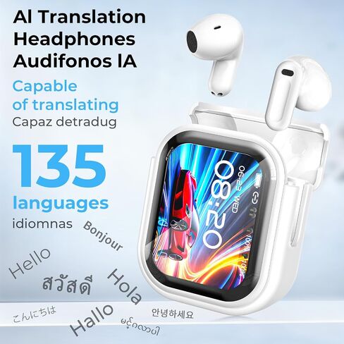 NE20 Translation Earbuds Real Time, AI 135 Language Translator Earbuds, LCD Touch Screen, HiFi Sound, Translate Ear Buds Wireless Bluetooth 6.0 Headphones Support Playing Music Phone Calls in Saudi Arabia