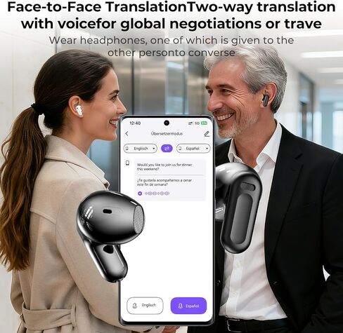 NE20 Translation Earbuds Real Time, AI 135 Language Translator Earbuds, LCD Touch Screen, HiFi Sound, Translate Ear Buds Wireless Bluetooth 6.0 Headphones Support Playing Music Phone Calls in Saudi Arabia