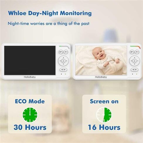 HelloBaby Baby Monitor with Camera and Audio, 6'' World First IPS Screen Baby Camera Monitor No WiFi, 4000mAh Battery, ECO, 2-Way Talk, Night Vision, 1000ft, Travel Video Baby Monitor Portable in Kuwait