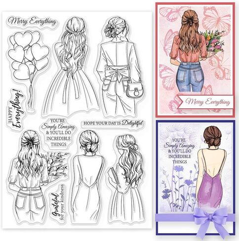 Woman Flower Clear Stamps for Cards Making Lady's Back Silicone Clear Stamp Seals Transparent Stamps for DIY Scrapbooking Photo Album Journal Home Decoration in Saudi Arabia