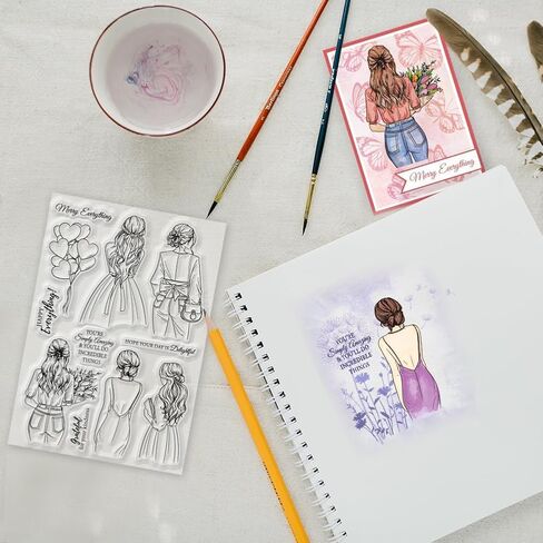 Woman Flower Clear Stamps for Cards Making Lady's Back Silicone Clear Stamp Seals Transparent Stamps for DIY Scrapbooking Photo Album Journal Home Decoration in Saudi Arabia