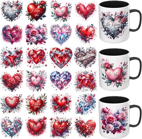 UV DTF Cup Wrap, 24 Sheets Valentine's Day Love Quote UV DTF Stickers for Mugs Glass Coffee, Waterproof Rub On Transfers for Wood DIY Crafts in Kuwait