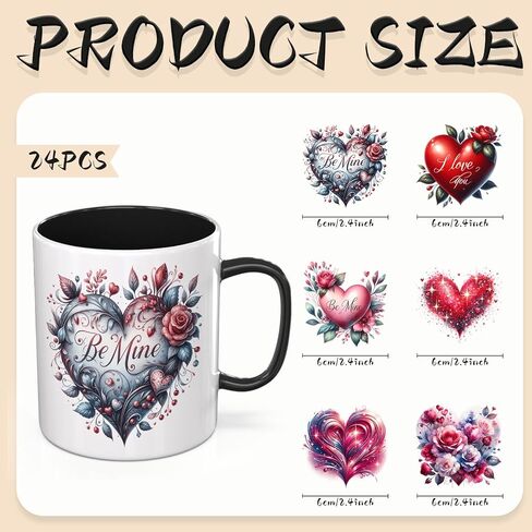 UV DTF Cup Wrap, 24 Sheets Valentine's Day Love Quote UV DTF Stickers for Mugs Glass Coffee, Waterproof Rub On Transfers for Wood DIY Crafts in Kuwait