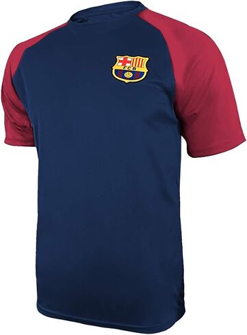 Icon Sports FC Barcelona Shirt - Officially Liecensed Jersey Style Short Sleeve Athletic Football Team Graphic Game Day Active Tee Top | Highlight, Blue, Medium in Saudi Arabia