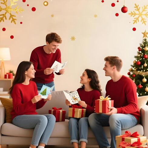 مجموعة بطاقات عيد الميلاد مقاس 5 × 7 - 18 بطاقة تهنئة للعطلات مع مظاريف، 6 تصميمات متنوعة معلبة لسهولة تخزين الرسائل المطبوعة بالداخل in Saudi Arabia