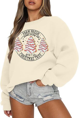 MOUSYA Merry Christmas Oversized Sweashirt Women Christmas Reindeer Sweaters Snowflake Graphic long Sleeve Pullover Tops in Kuwait