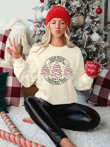 MOUSYA Merry Christmas Oversized Sweashirt Women Christmas Reindeer Sweaters Snowflake Graphic long Sleeve Pullover Tops in Kuwait
