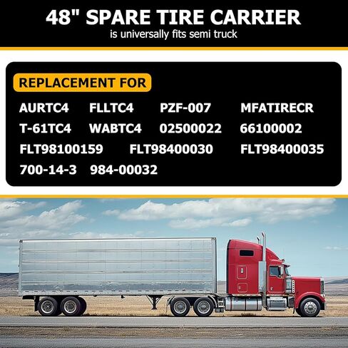 KUAFU 48 بوصة مجموعة حامل الإطارات الاحتياطية شبه شاحنة مع استبدال التركيب لـ AURTC4 FLLTC4 FLT98100159 FLT98400030 FLT98400035 MFATIRECR PZF-007 T-61TC4 نوع السلة تحت حامل الإطارات المقطورة in Kuwait