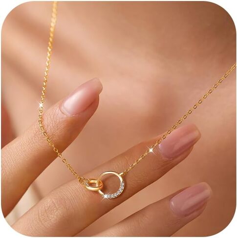 14K Gold Plated 925 Sterling Silver Interlocking Zircon Pendant Necklace to Women,Dainty Gold Necklace for Women Trendy Diamond Necklaces for Friendship,Gift Jewelry to daughter Mother wife Friend in Saudi Arabia