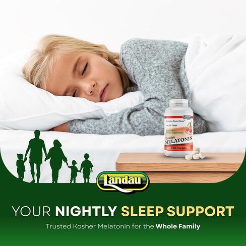 Landau 1mg ميلاتونين قابل للمضغ - مساعد نوم طبيعي سهل الاستخدام للرجال والنساء - الميلاتونين الخاص بنا موافق للشريعة اليهودية ومصنوع في الولايات المتحدة الأمريكية - 100 قرص، نكهة الكرز الطبيعية in Saudi Arabia
