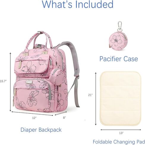 حقيبة ظهر للحفاضات للأطفال - حقيبة سفر ذات سعة كبيرة مقاومة للماء، حقيبة أطفال متعددة الوظائف مع وسادة تغيير الحفاضات، حامل اللهاية وأشرطة عربة الأطفال (وردي أحمر الخدود) in Kuwait