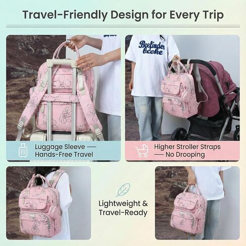 حقيبة ظهر للحفاضات للأطفال - حقيبة سفر ذات سعة كبيرة مقاومة للماء، حقيبة أطفال متعددة الوظائف مع وسادة تغيير الحفاضات، حامل اللهاية وأشرطة عربة الأطفال (وردي أحمر الخدود) in Kuwait