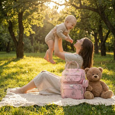 حقيبة ظهر للحفاضات للأطفال - حقيبة سفر ذات سعة كبيرة مقاومة للماء، حقيبة أطفال متعددة الوظائف مع وسادة تغيير الحفاضات، حامل اللهاية وأشرطة عربة الأطفال (وردي أحمر الخدود) in Kuwait