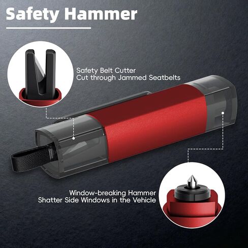 2-in-1 Window Breaker Seatbelt Cutter, Car Safety Hammer Emergency Escape Keychain Tool for Underwater Vehicle Travel, with Test Glass 4PCS Red in Saudi Arabia
