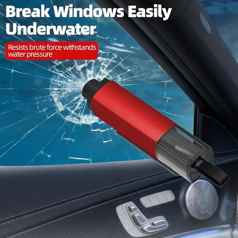 2-in-1 Window Breaker Seatbelt Cutter, Car Safety Hammer Emergency Escape Keychain Tool for Underwater Vehicle Travel, with Test Glass 4PCS Red in Saudi Arabia