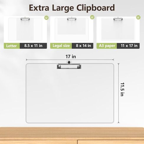 Extra Large Clipboard, 11 x 17 Clear Plastic Drawing Boards, Horizontal Clip Board, Landscape Layout, Suitable for Sketching, Watercolor. Drafting & Art Supply in Saudi Arabia
