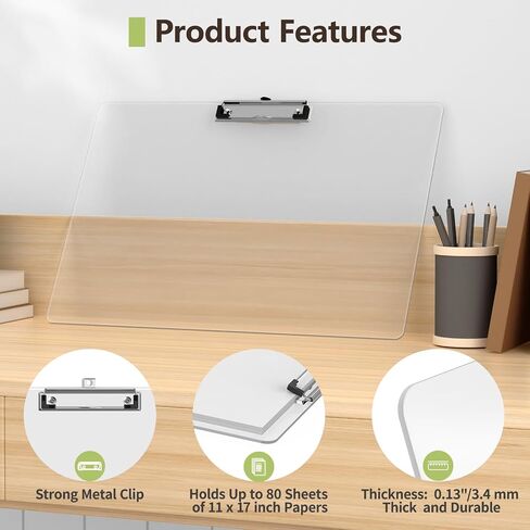 Extra Large Clipboard, 11 x 17 Clear Plastic Drawing Boards, Horizontal Clip Board, Landscape Layout, Suitable for Sketching, Watercolor. Drafting & Art Supply in Saudi Arabia
