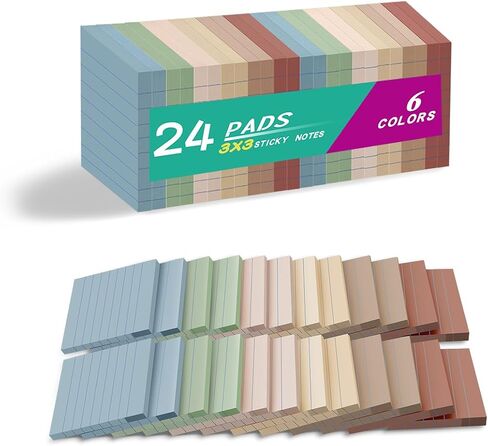 (24 Pads) Lined Sticky Notes 3x3 in Ruled Stickies Super Sticking Power Memo Pads Vintage Colors in Saudi Arabia