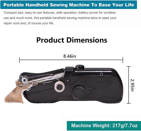 ماكينة خياطة محمولة للمبتدئين، ماكينة خياطة صغيرة للبالغين خياطة سريعة مع لوازم الخياطة مناسبة للملابس والجينز والمنزل والسفر (أسود) in Kuwait