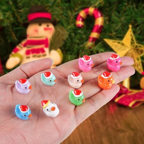 150Pcs Christmas Mini Resin Ducks Luminous Miniature Xmas Hat Animals Glow in The Dark Bulk for Micro Fairy Garden Dollhouse Decor Small Party DIY Slime Kit Prank Game Tiny Figure in Kuwait